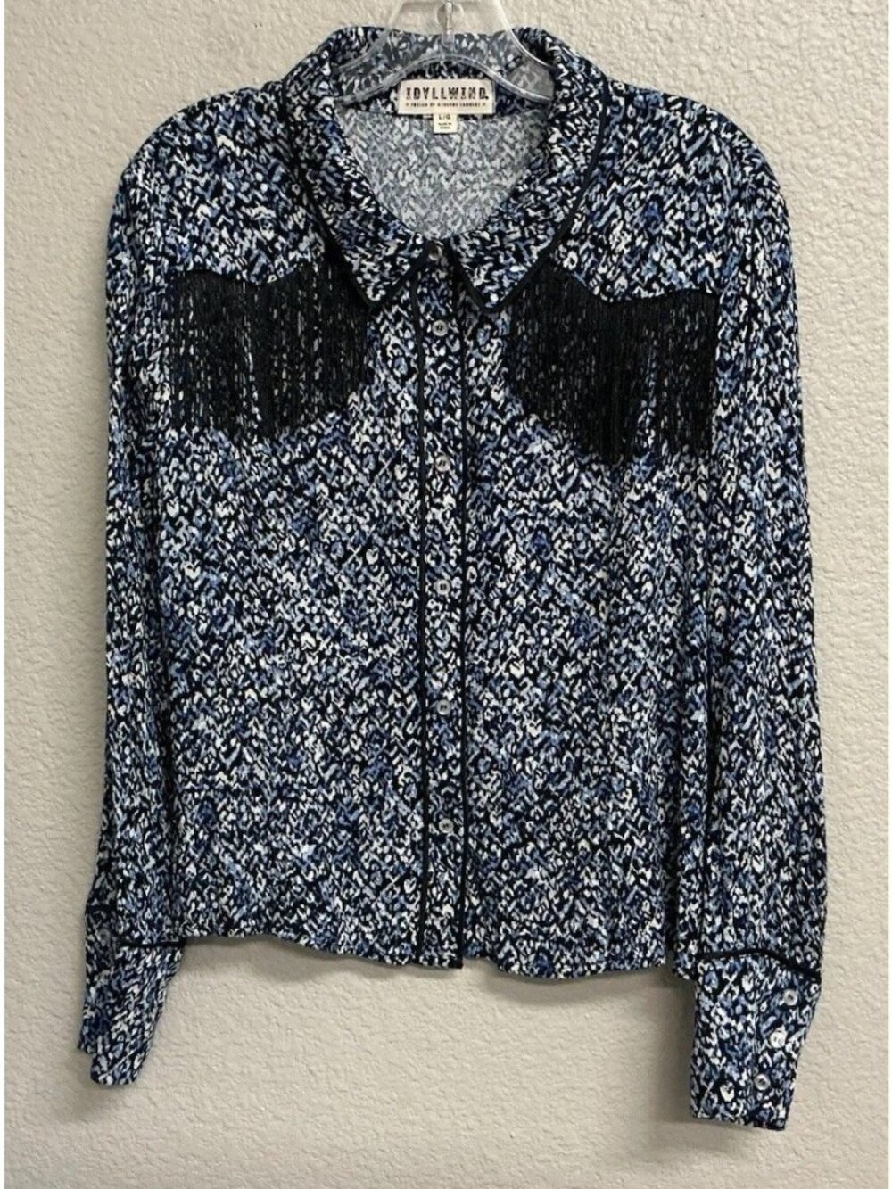 Idyllwind by Miranda Lambert Blue Western Shirt Womens Fringe Size Large